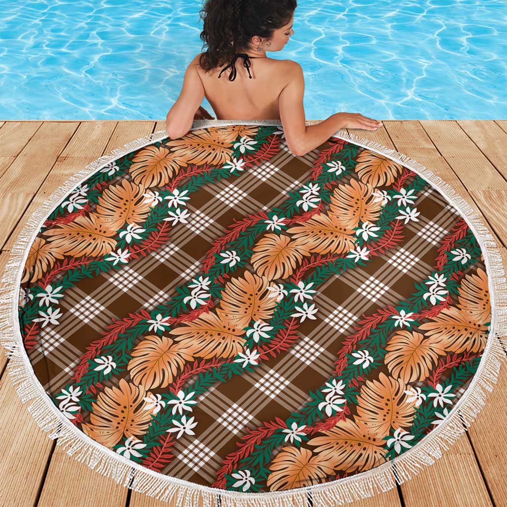 Polynesian Monstera Tiare Floral Beach Blanket Chocolate Brown Tropical Plaid LT01 - Polynesian Pride