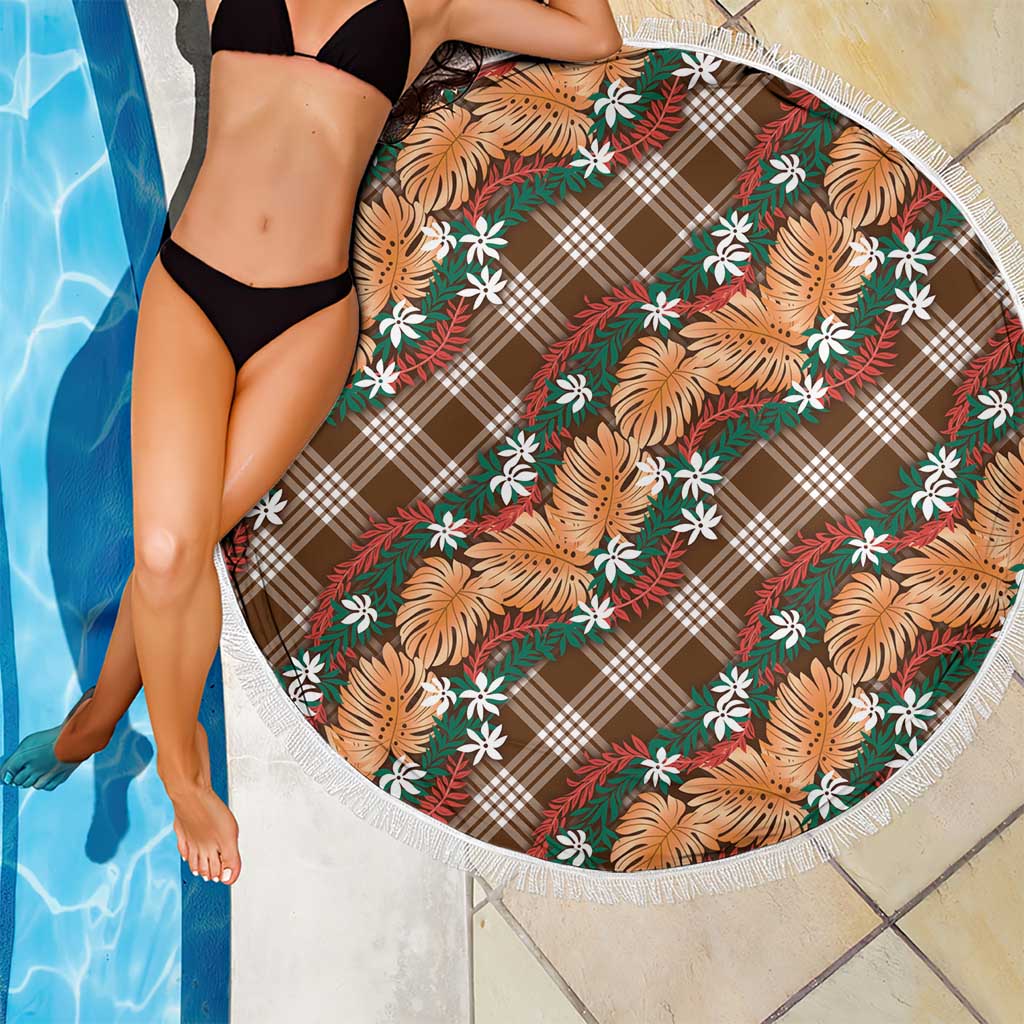 Polynesian Monstera Tiare Floral Beach Blanket Chocolate Brown Tropical Plaid LT01 - Polynesian Pride
