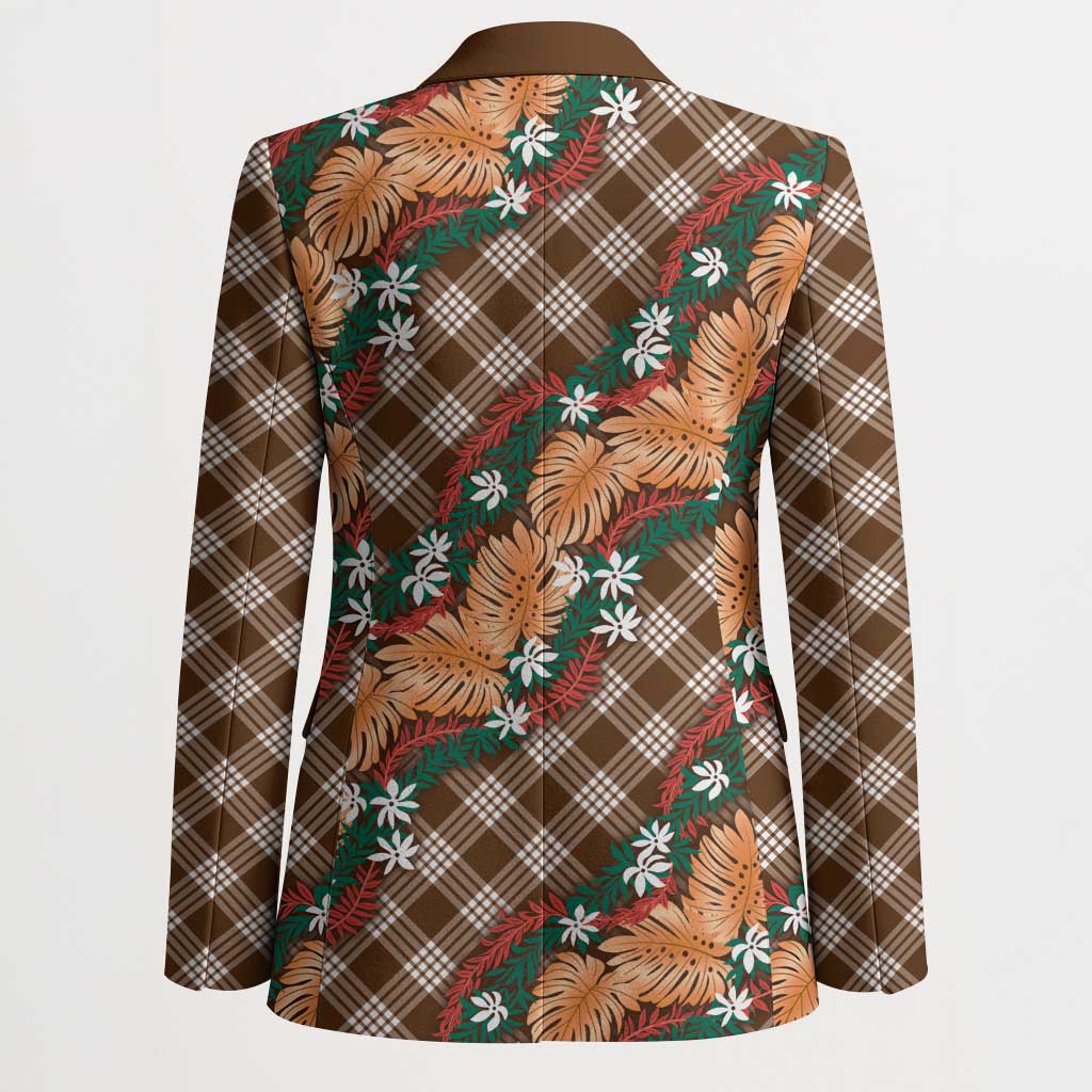 Polynesian Monstera Tiare Floral Blazer Chocolate Brown Tropical Plaid LT01 - Polynesian Pride