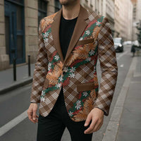 Polynesian Monstera Tiare Floral Blazer Chocolate Brown Tropical Plaid LT01 - Polynesian Pride
