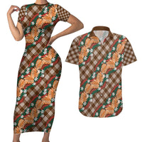Polynesian Monstera Tiare Floral Couples Matching Short Sleeve Bodycon Dress and Hawaiian Shirt Chocolate Brown Tropical Plaid LT01 Brown - Polynesian Pride