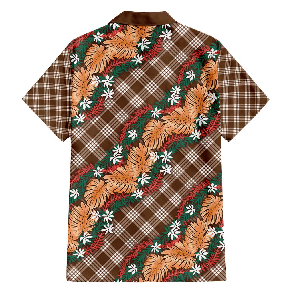 Polynesian Monstera Tiare Floral Family Matching Long Sleeve Bodycon Dress and Hawaiian Shirt Chocolate Brown Tropical Plaid LT01 - Polynesian Pride