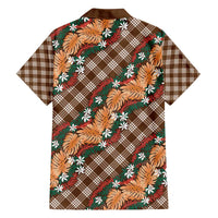 Polynesian Monstera Tiare Floral Family Matching Long Sleeve Bodycon Dress and Hawaiian Shirt Chocolate Brown Tropical Plaid LT01 - Polynesian Pride