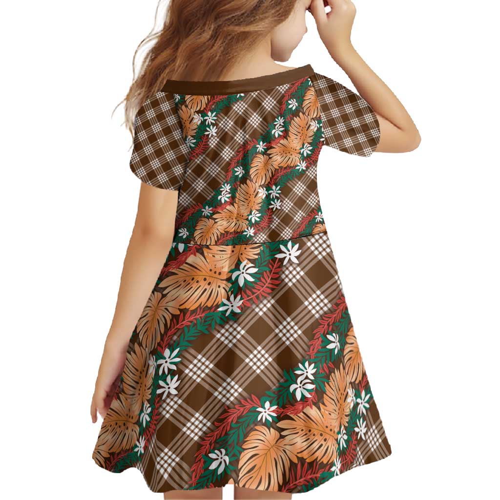 Polynesian Monstera Tiare Floral Family Matching Mermaid Dress and Hawaiian Shirt Chocolate Brown Tropical Plaid LT01 - Polynesian Pride