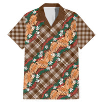 Polynesian Monstera Tiare Floral Family Matching Mermaid Dress and Hawaiian Shirt Chocolate Brown Tropical Plaid LT01 Dad's Shirt - Short Sleeve Brown - Polynesian Pride