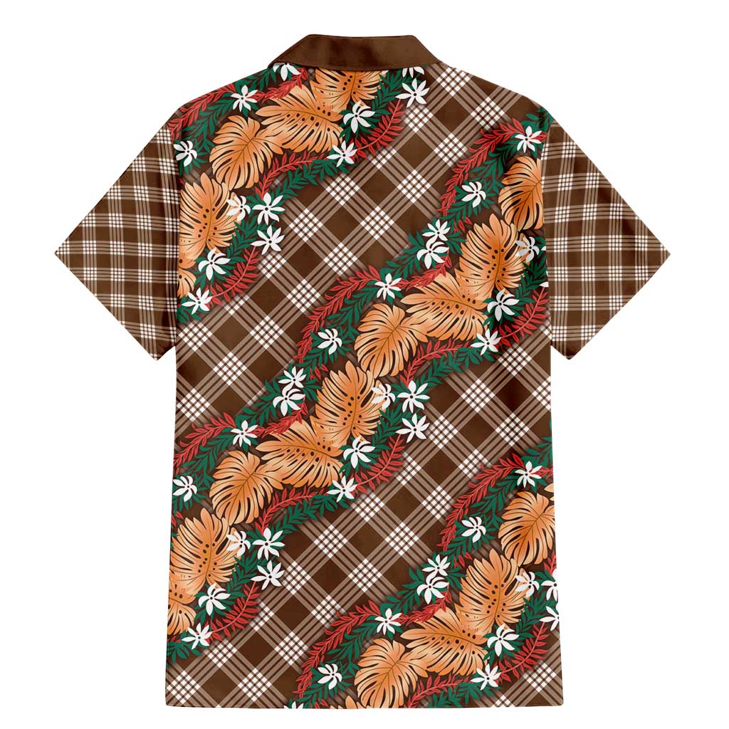 Polynesian Monstera Tiare Floral Family Matching Mermaid Dress and Hawaiian Shirt Chocolate Brown Tropical Plaid LT01 - Polynesian Pride