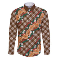 Polynesian Monstera Tiare Floral Family Matching Mermaid Dress and Hawaiian Shirt Chocolate Brown Tropical Plaid LT01 Dad's Shirt - Long Sleeve Brown - Polynesian Pride