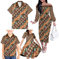 Polynesian Monstera Tiare Floral Family Matching Off The Shoulder Long Sleeve Dress and Hawaiian Shirt Chocolate Brown Tropical Plaid LT01 - Polynesian Pride