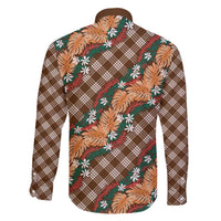 Polynesian Monstera Tiare Floral Family Matching Off The Shoulder Long Sleeve Dress and Hawaiian Shirt Chocolate Brown Tropical Plaid LT01 - Polynesian Pride