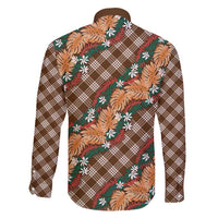 Polynesian Monstera Tiare Floral Family Matching Off Shoulder Maxi Dress and Hawaiian Shirt Chocolate Brown Tropical Plaid LT01 - Polynesian Pride