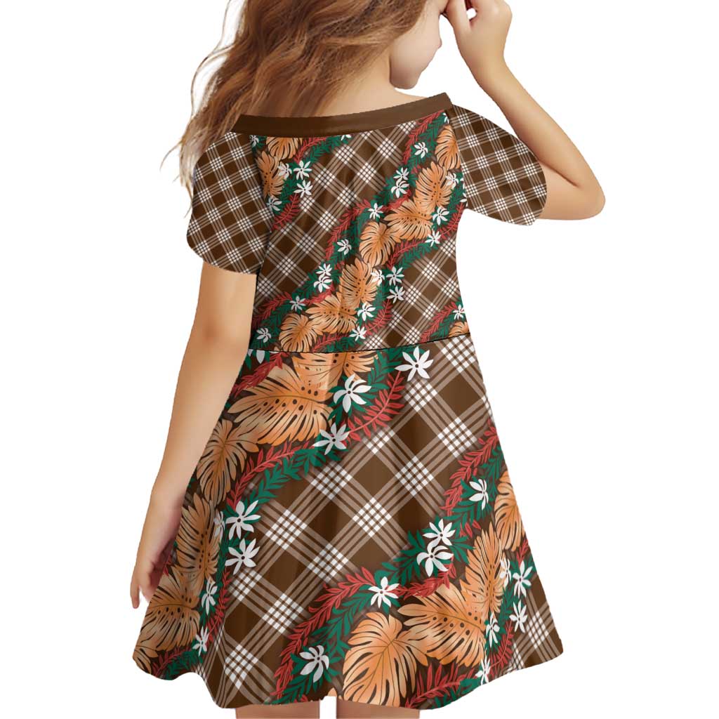 Polynesian Monstera Tiare Floral Family Matching Puletasi and Hawaiian Shirt Chocolate Brown Tropical Plaid LT01 - Polynesian Pride