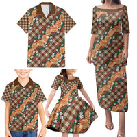 Polynesian Monstera Tiare Floral Family Matching Puletasi and Hawaiian Shirt Chocolate Brown Tropical Plaid LT01 - Polynesian Pride