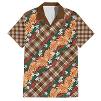 Polynesian Monstera Tiare Floral Family Matching Short Sleeve Bodycon Dress and Hawaiian Shirt Chocolate Brown Tropical Plaid LT01 Dad's Shirt - Short Sleeve Brown - Polynesian Pride
