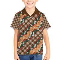 Polynesian Monstera Tiare Floral Family Matching Short Sleeve Bodycon Dress and Hawaiian Shirt Chocolate Brown Tropical Plaid LT01 Son's Shirt Brown - Polynesian Pride