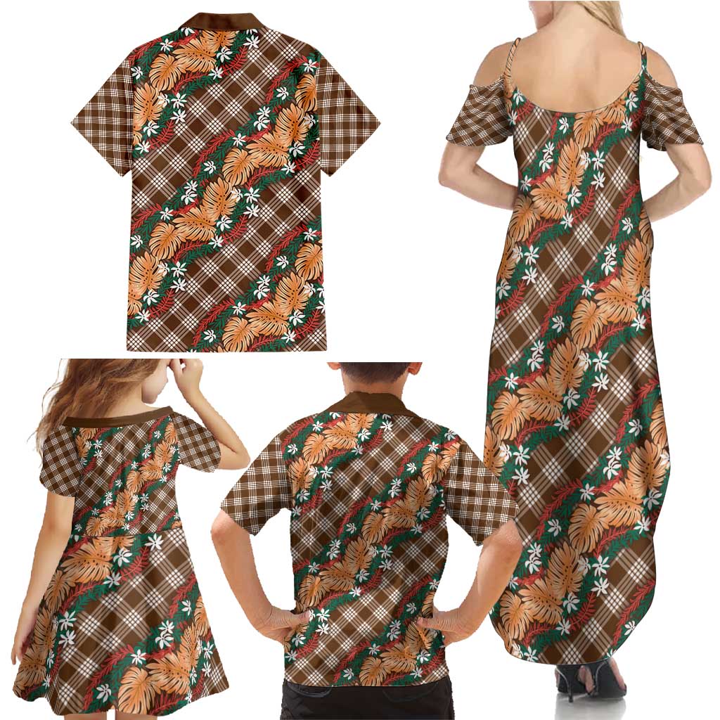Polynesian Monstera Tiare Floral Family Matching Summer Maxi Dress and Hawaiian Shirt Chocolate Brown Tropical Plaid LT01 - Polynesian Pride