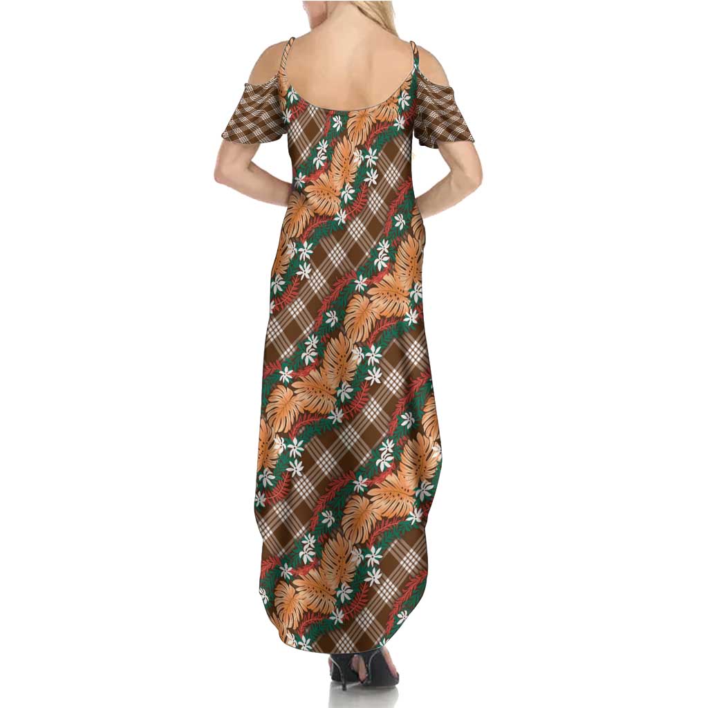 Polynesian Monstera Tiare Floral Family Matching Summer Maxi Dress and Hawaiian Shirt Chocolate Brown Tropical Plaid LT01 - Polynesian Pride