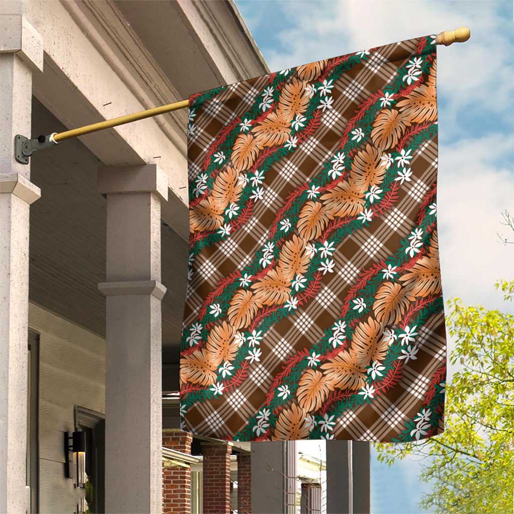 Polynesian Monstera Tiare Floral Garden Flag Chocolate Brown Tropical Plaid LT01 House Flag Brown - Polynesian Pride