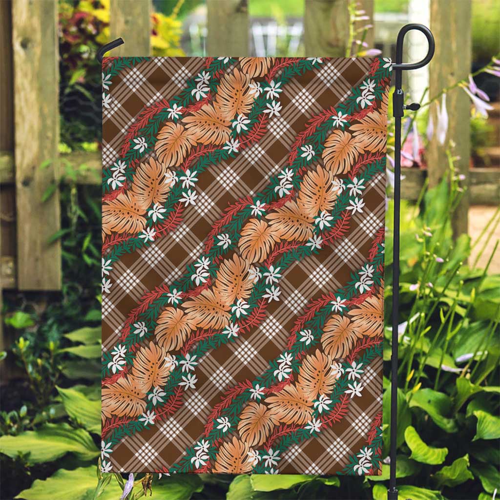 Polynesian Monstera Tiare Floral Garden Flag Chocolate Brown Tropical Plaid LT01 Garden Flag Brown - Polynesian Pride
