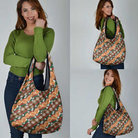 Polynesian Monstera Tiare Floral Grocery Bag Chocolate Brown Tropical Plaid - Polynesian Pride