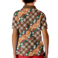 Polynesian Monstera Tiare Floral Kid Polo Shirt Chocolate Brown Tropical Plaid LT01 - Polynesian Pride