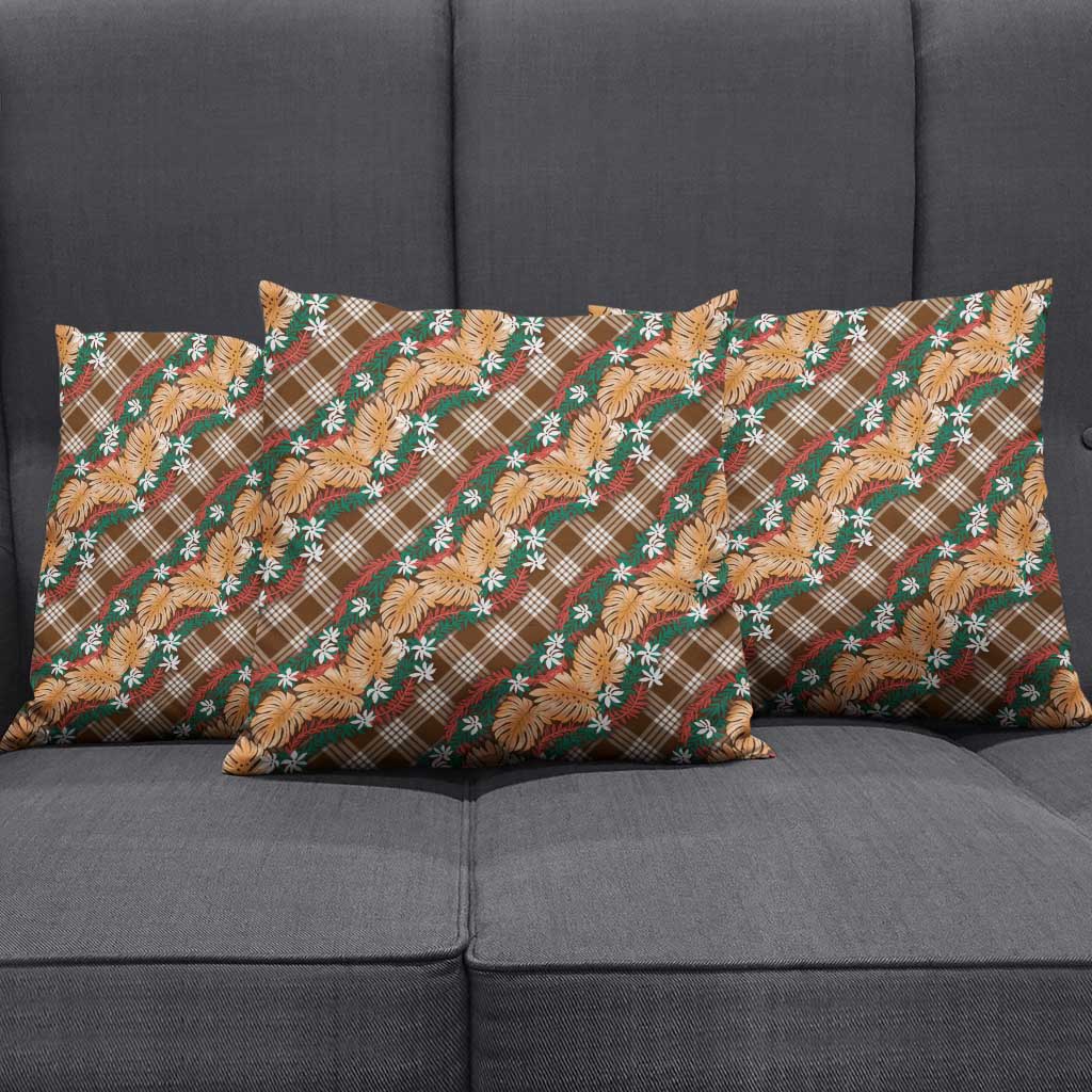 Polynesian Monstera Tiare Floral Pillow Cover Chocolate Brown Tropical Plaid LT01 - Polynesian Pride