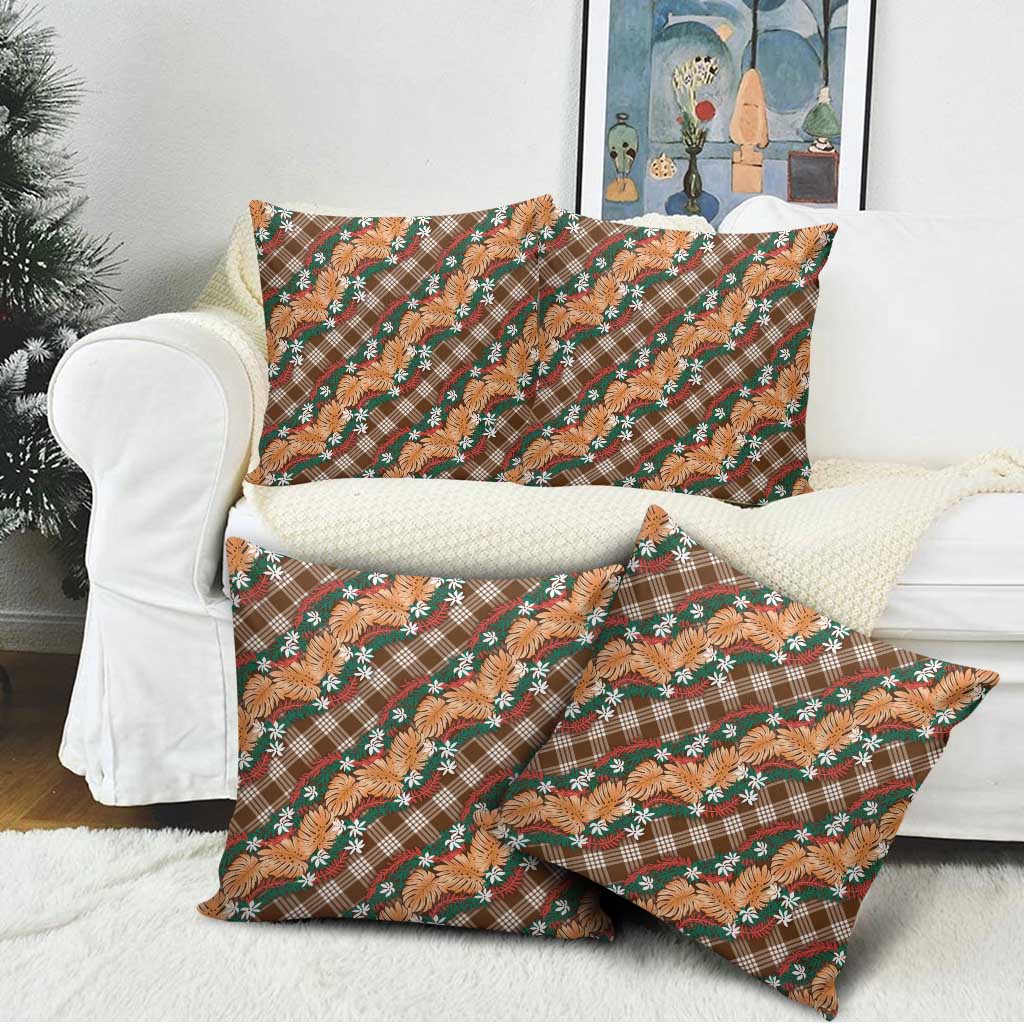 Polynesian Monstera Tiare Floral Pillow Cover Chocolate Brown Tropical Plaid LT01 - Polynesian Pride