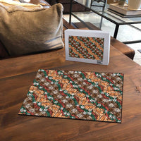 Polynesian Monstera Tiare Floral Puzzle Chocolate Brown Tropical Plaid - Polynesian Pride