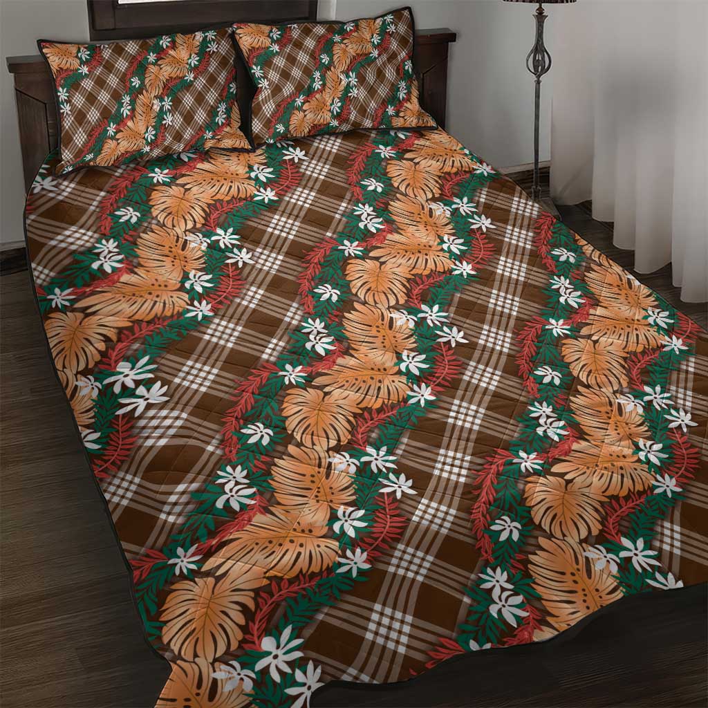 Polynesian Monstera Tiare Floral Quilt Bed Set Chocolate Brown Tropical Plaid LT01 Brown - Polynesian Pride