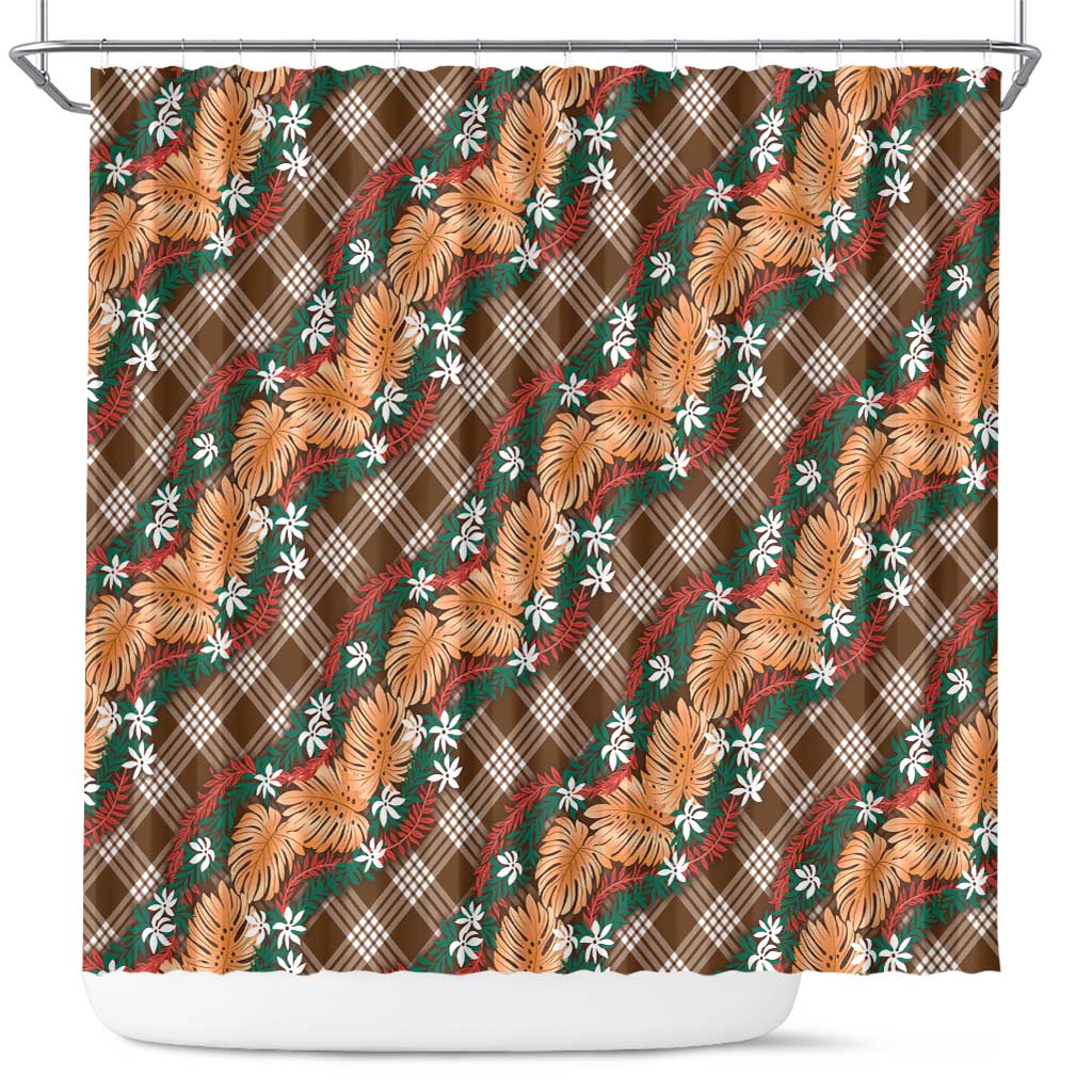Polynesian Monstera Tiare Floral Shower Curtain Chocolate Brown Tropical Plaid LT01 Brown - Polynesian Pride