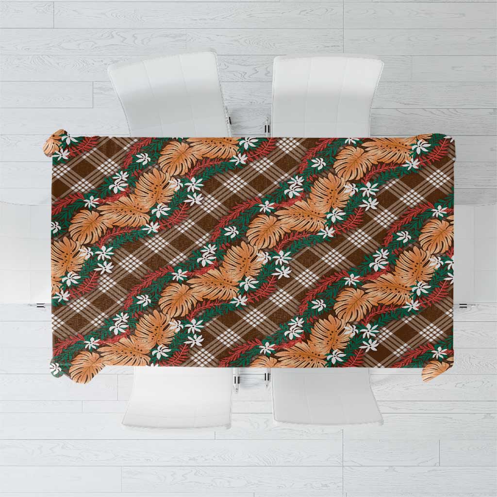 Polynesian Monstera Tiare Floral Tablecloth Chocolate Brown Tropical Plaid LT01 Brown - Polynesian Pride