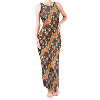 Polynesian Monstera Tiare Floral Tank Maxi Dress Chocolate Brown Tropical Plaid LT01 Women Brown - Polynesian Pride