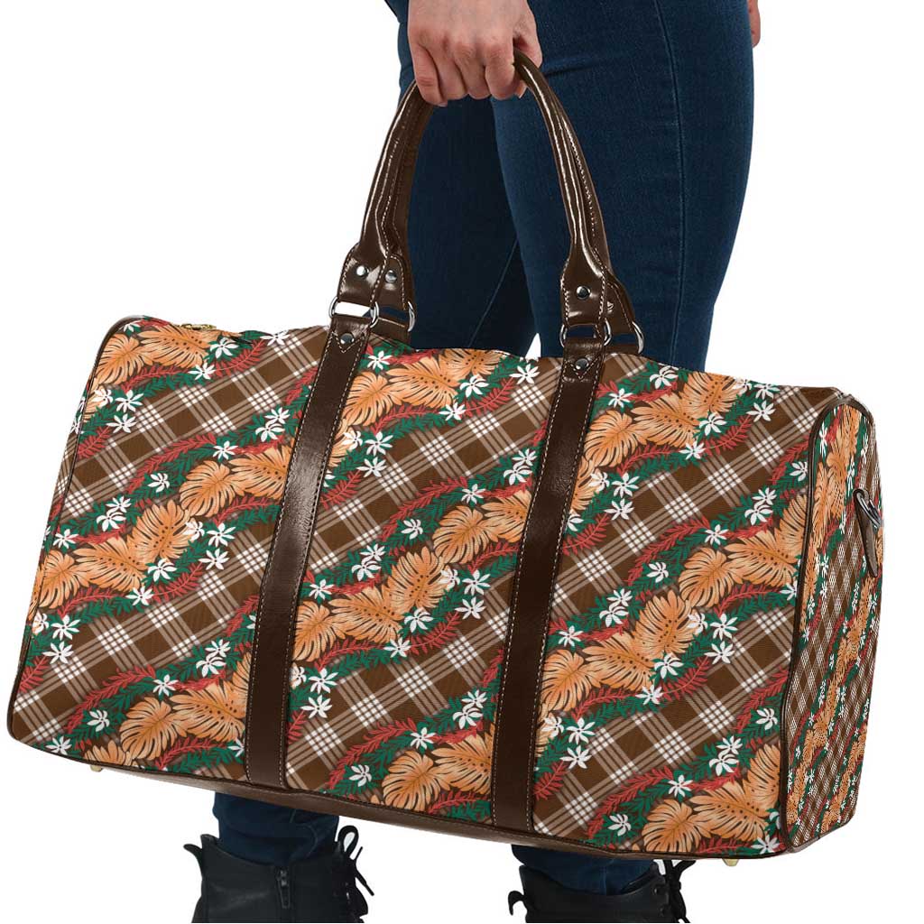 Polynesian Monstera Tiare Floral Travel Bag Chocolate Brown Tropical Plaid LT01 - Polynesian Pride