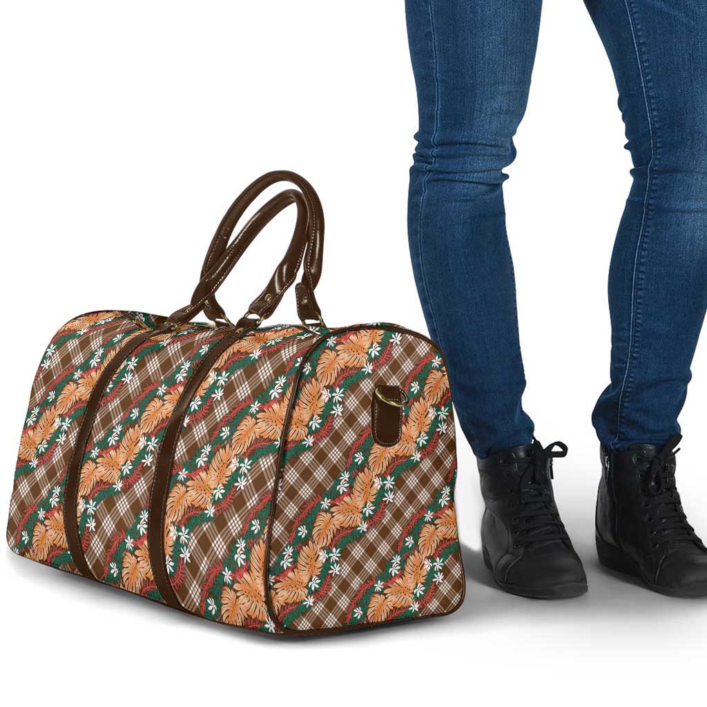 Polynesian Monstera Tiare Floral Travel Bag Chocolate Brown Tropical Plaid LT01 - Polynesian Pride