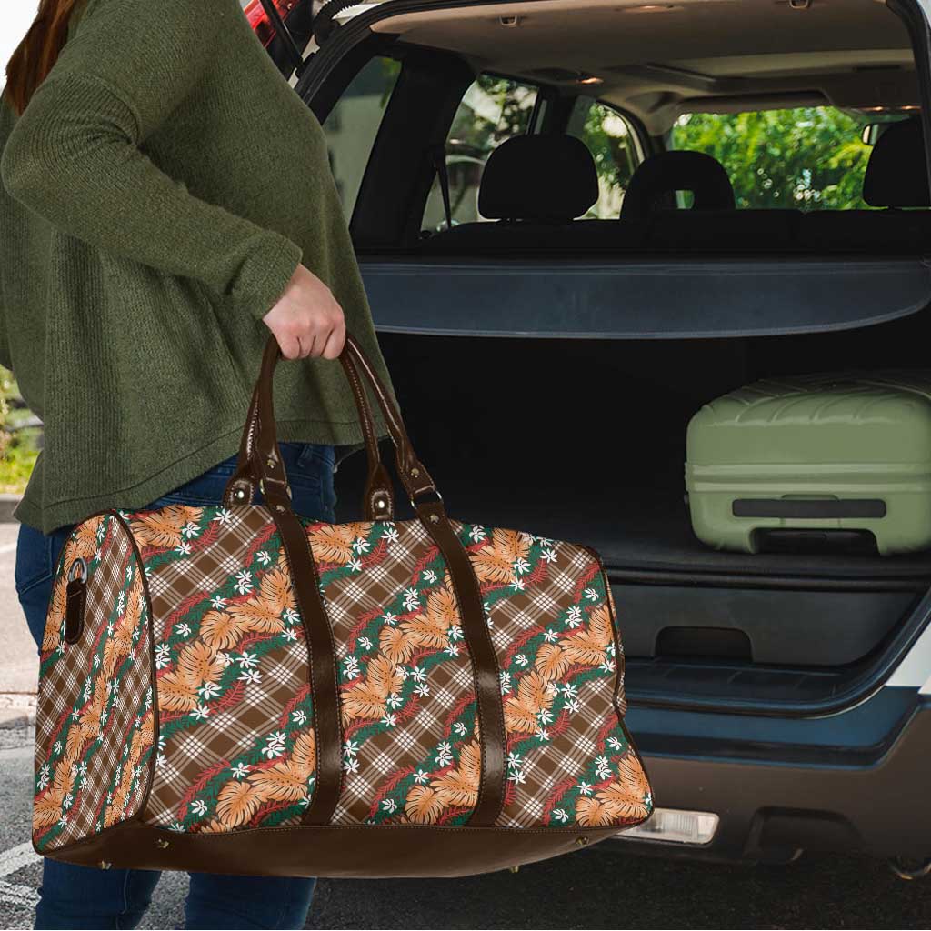 Polynesian Monstera Tiare Floral Travel Bag Chocolate Brown Tropical Plaid LT01 - Polynesian Pride