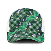 Polynesian Monstera Tiare Floral Baseball Net Cap Forest Green Tropical Plaid - Polynesian Pride