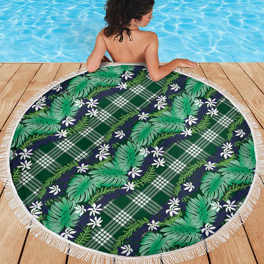 Polynesian Monstera Tiare Floral Beach Blanket Forest Green Tropical Plaid LT01 - Polynesian Pride