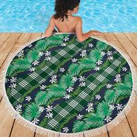 Polynesian Monstera Tiare Floral Beach Blanket Forest Green Tropical Plaid LT01 - Polynesian Pride