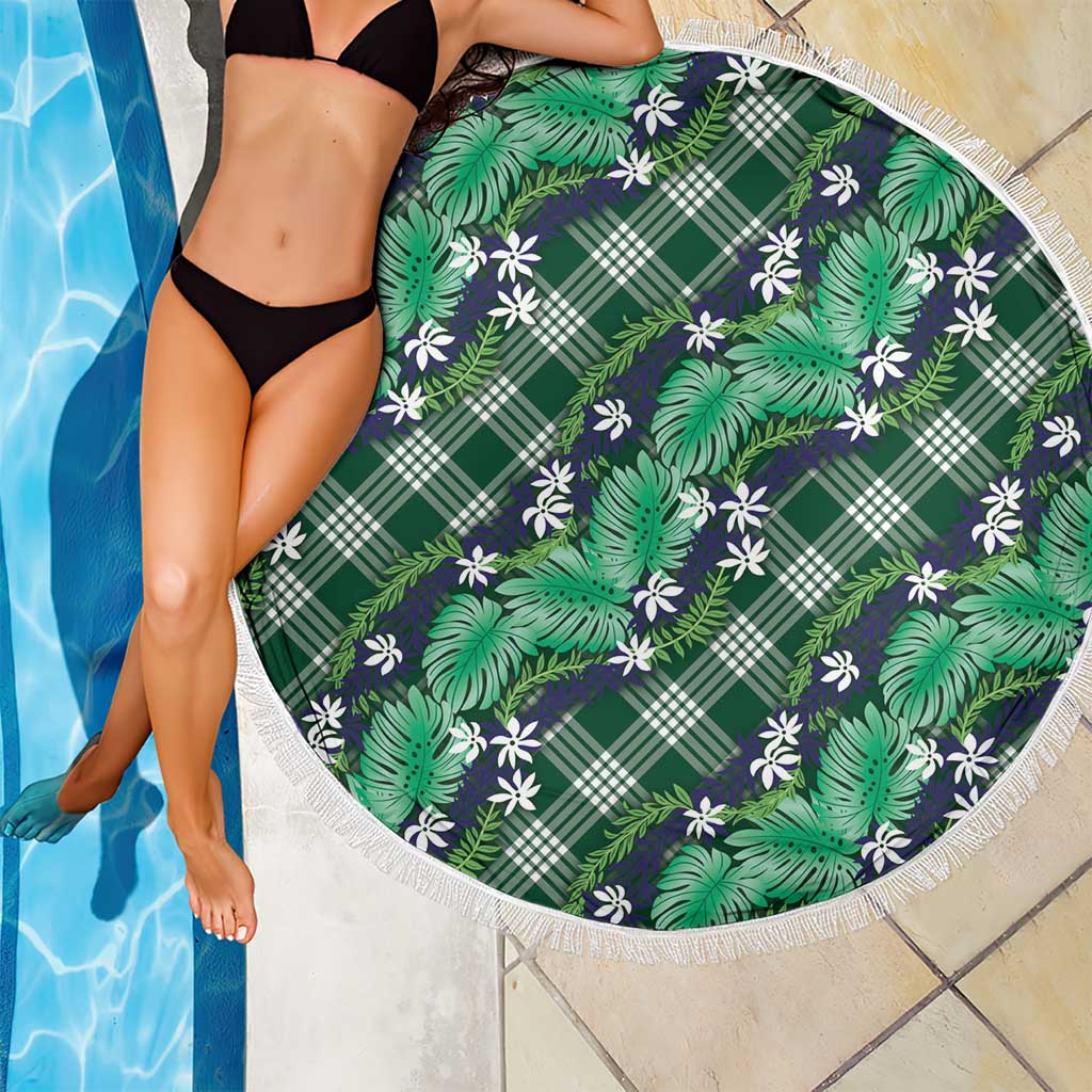 Polynesian Monstera Tiare Floral Beach Blanket Forest Green Tropical Plaid LT01 - Polynesian Pride