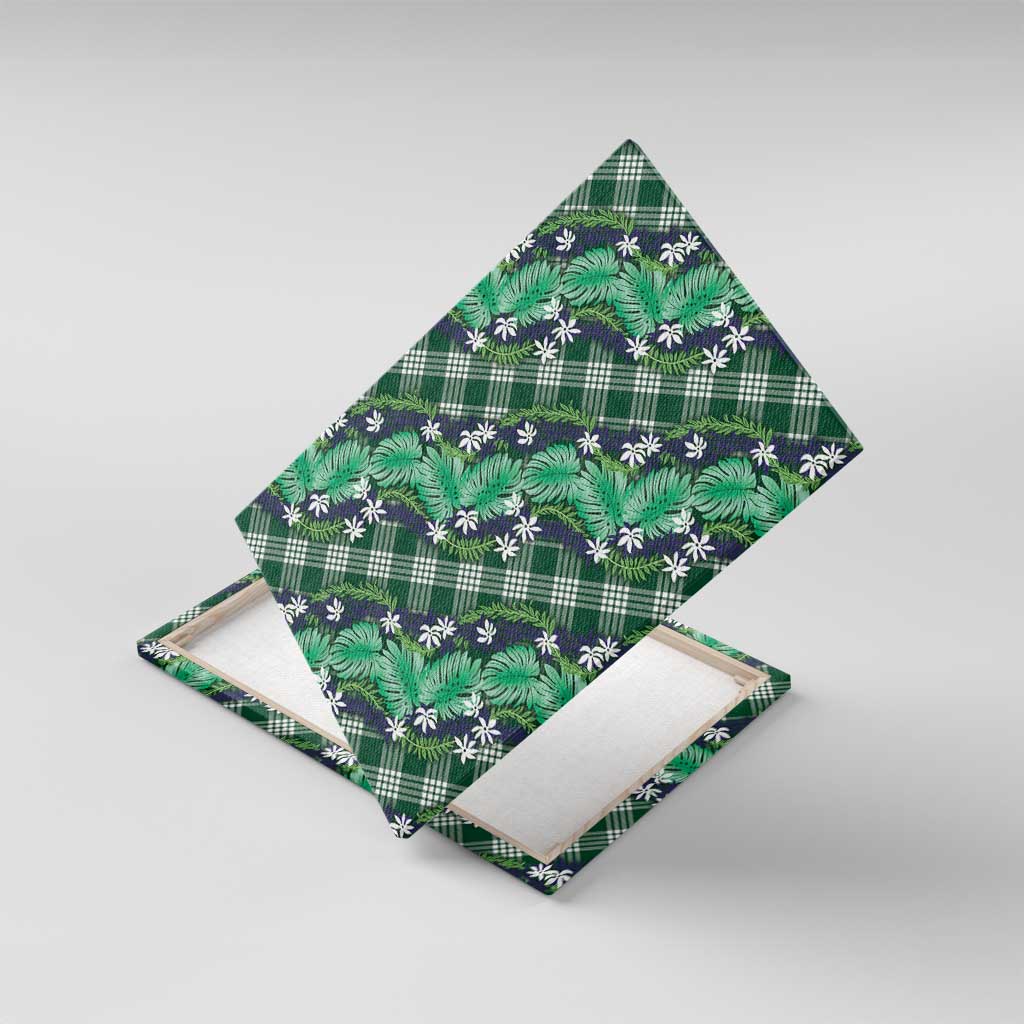 Polynesian Monstera Tiare Floral Canvas Wall Art Forest Green Tropical Plaid - Polynesian Pride
