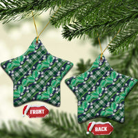 Polynesian Monstera Tiare Floral Ceramic Ornament Forest Green Tropical Plaid - Polynesian Pride