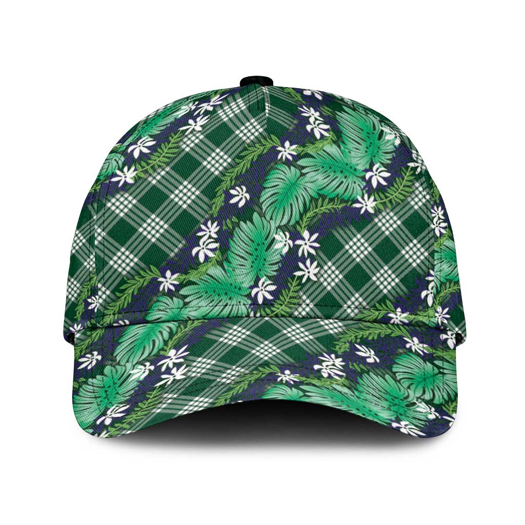 Polynesian Monstera Tiare Floral Classic Cap Forest Green Tropical Plaid - Polynesian Pride