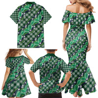 Polynesian Monstera Tiare Floral Family Matching Mermaid Dress and Hawaiian Shirt Forest Green Tropical Plaid LT01 - Polynesian Pride