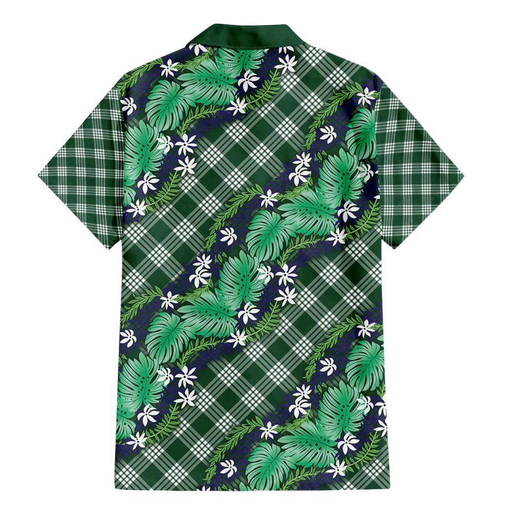 Polynesian Monstera Tiare Floral Family Matching Mermaid Dress and Hawaiian Shirt Forest Green Tropical Plaid LT01 - Polynesian Pride