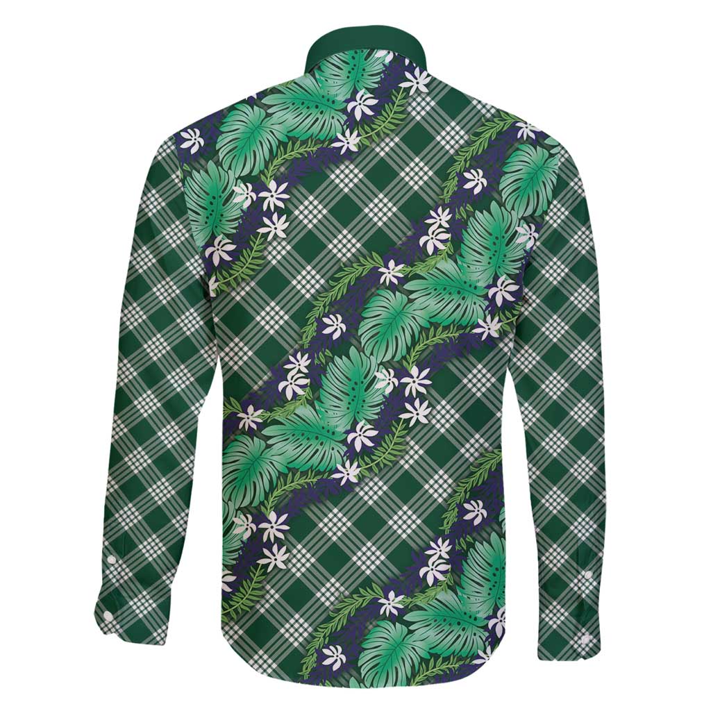 Polynesian Monstera Tiare Floral Family Matching Mermaid Dress and Hawaiian Shirt Forest Green Tropical Plaid LT01 - Polynesian Pride