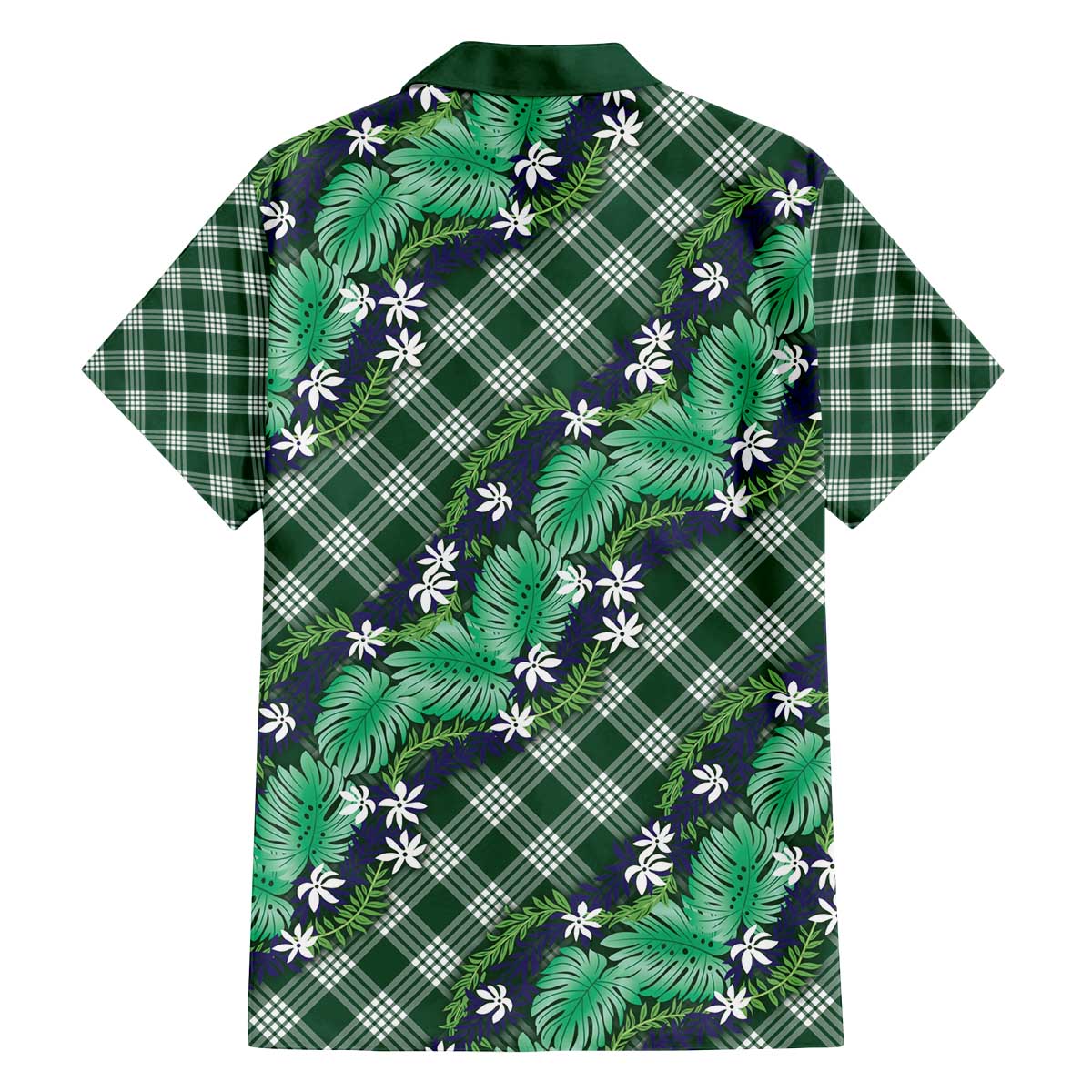 Polynesian Monstera Tiare Floral Family Matching Off The Shoulder Long Sleeve Dress and Hawaiian Shirt Forest Green Tropical Plaid LT01 - Polynesian Pride
