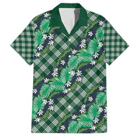 Polynesian Monstera Tiare Floral Family Matching Off Shoulder Maxi Dress and Hawaiian Shirt Forest Green Tropical Plaid LT01 Dad's Shirt - Short Sleeve Green - Polynesian Pride