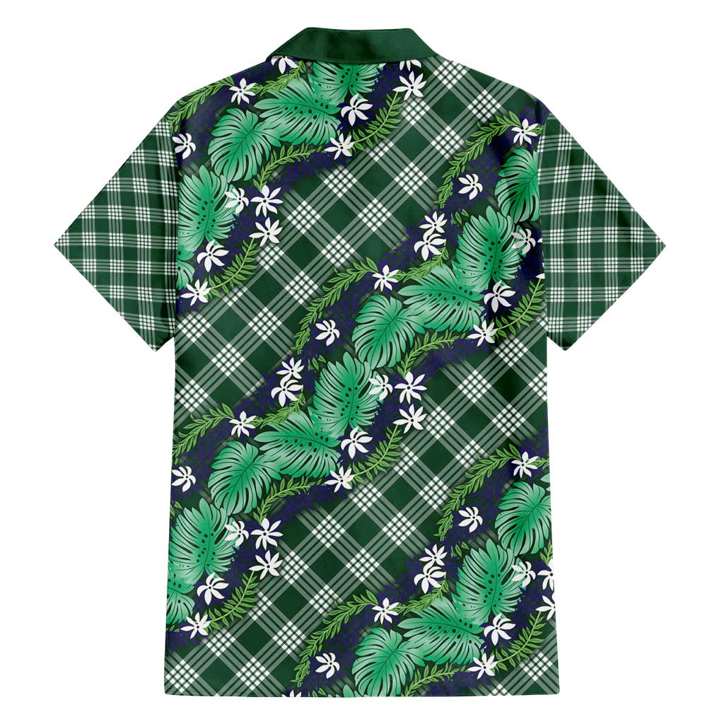 Polynesian Monstera Tiare Floral Family Matching Off Shoulder Maxi Dress and Hawaiian Shirt Forest Green Tropical Plaid LT01 - Polynesian Pride