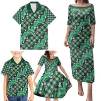 Polynesian Monstera Tiare Floral Family Matching Puletasi and Hawaiian Shirt Forest Green Tropical Plaid LT01 - Polynesian Pride