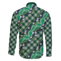 Polynesian Monstera Tiare Floral Family Matching Puletasi and Hawaiian Shirt Forest Green Tropical Plaid LT01 - Polynesian Pride