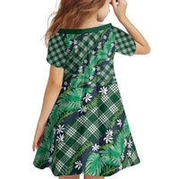 Polynesian Monstera Tiare Floral Family Matching Short Sleeve Bodycon Dress and Hawaiian Shirt Forest Green Tropical Plaid LT01 - Polynesian Pride